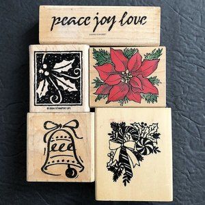 Rubber Stamps Lot Christmas Holiday Peace Joy Love Sentiment Poinsettia Bell